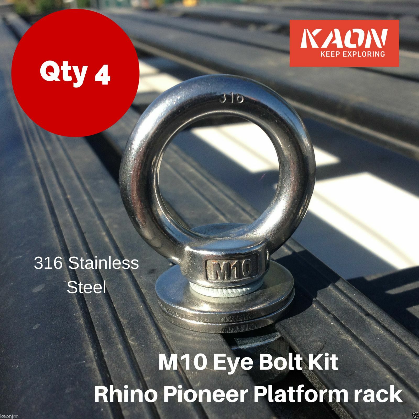 Eye Bolt Hold Down Kit x4 Rhino Pioneer Platform Rack 316 Stainless M10 Eyebolt