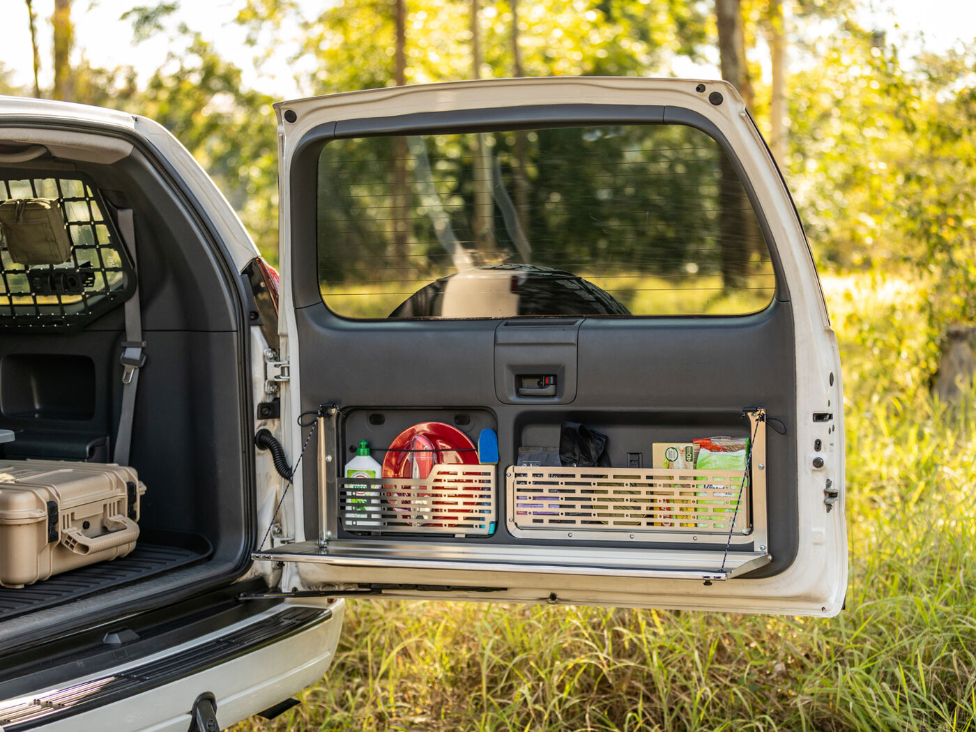 Rear Door Drop Down Table to suit Toyota Prado 120 / Lexus GX 470 [Natural Stainless]