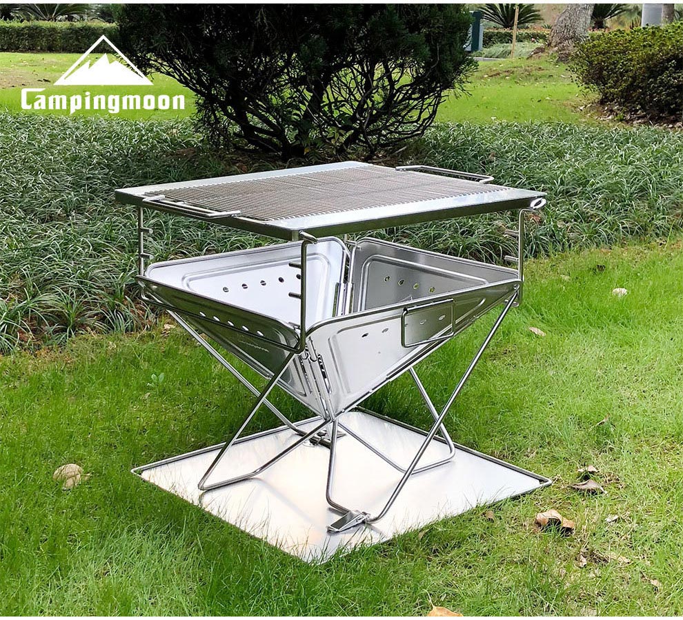 Camping Moon Large Bbq Stainless Steel Portable Folding Fire Pit