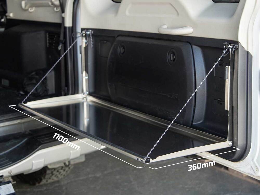 Rear Door Drop Down Table to suit Mitsubishi Pajero Gen 4 NS-NX [Colour: Natural Stainless]